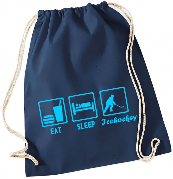 EAT SLEEP EISHOCKEY ! Gymbag Rucksack Turnbeutel Tasche Backpack für Pausenhof, Schule, Sport, Urlaub