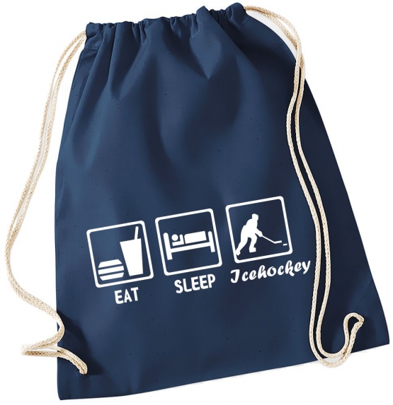 EAT SLEEP EISHOCKEY ! Gymbag Rucksack Turnbeutel Tasche Backpack für Pausenhof, Schule, Sport, Urlaub