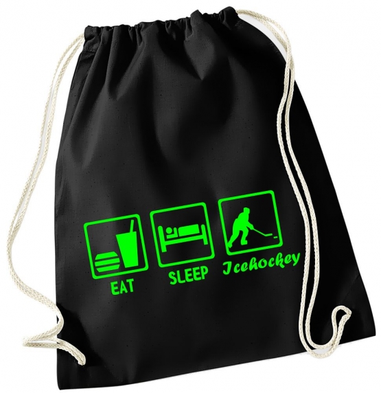 EAT SLEEP EISHOCKEY ! Gymbag Rucksack Turnbeutel Tasche Backpack für Pausenhof, Schule, Sport, Urlaub