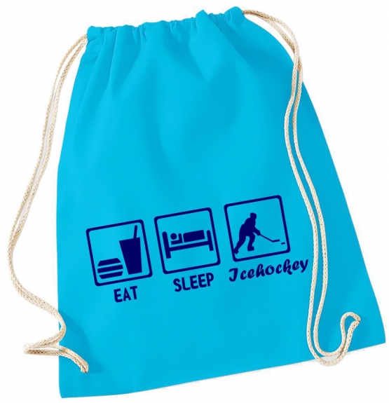 EAT SLEEP EISHOCKEY ! Gymbag Rucksack Turnbeutel Tasche Backpack für Pausenhof, Schule, Sport, Urlaub