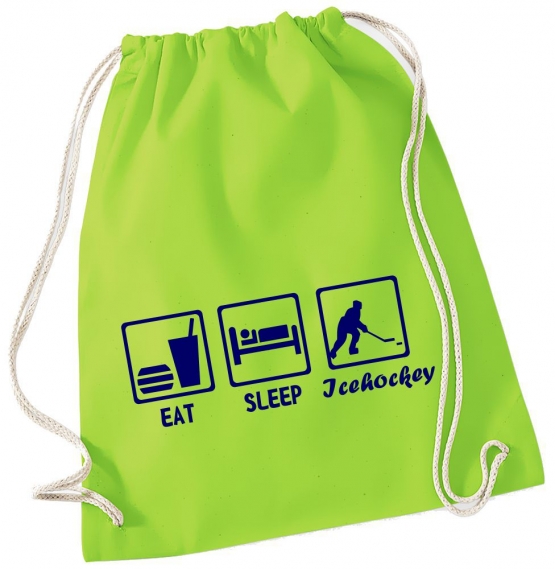 EAT SLEEP EISHOCKEY ! Gymbag Rucksack Turnbeutel Tasche Backpack für Pausenhof, Schule, Sport, Urlaub