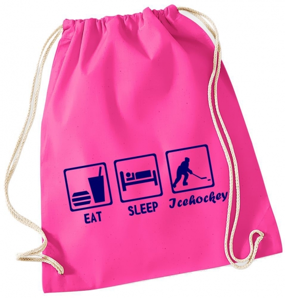 EAT SLEEP EISHOCKEY ! Gymbag Rucksack Turnbeutel Tasche Backpack für Pausenhof, Schule, Sport, Urlaub