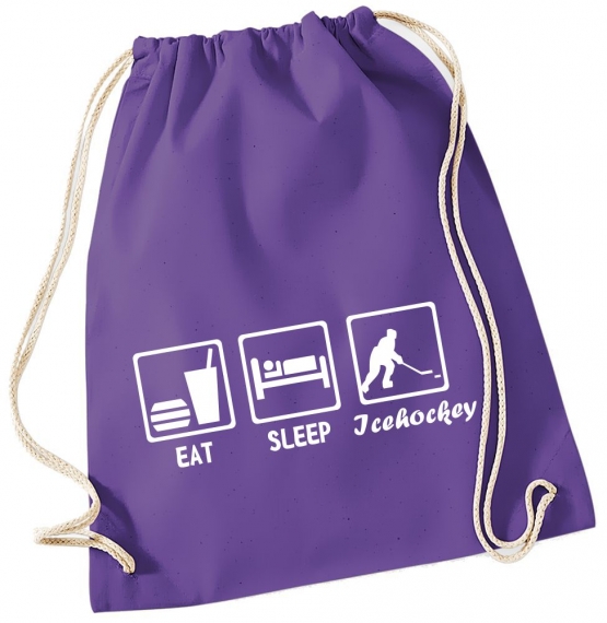 EAT SLEEP EISHOCKEY ! Gymbag Rucksack Turnbeutel Tasche Backpack für Pausenhof, Schule, Sport, Urlaub