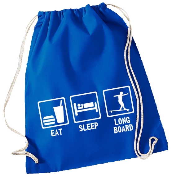 EAT SLEEP LONGBOARD ! Gymbag Rucksack Turnbeutel Tasche Backpack für Pausenhof, Schule, Sport, Urlaub