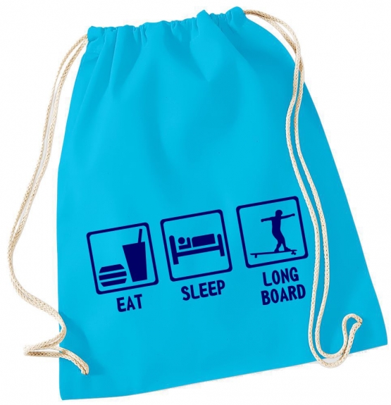 EAT SLEEP LONGBOARD ! Gymbag Rucksack Turnbeutel Tasche Backpack für Pausenhof, Schule, Sport, Urlaub