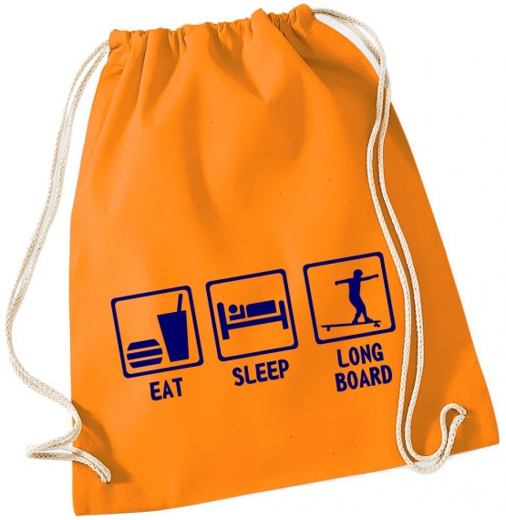 EAT SLEEP LONGBOARD ! Gymbag Rucksack Turnbeutel Tasche Backpack für Pausenhof, Schule, Sport, Urlaub