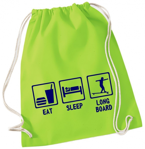 EAT SLEEP LONGBOARD ! Gymbag Rucksack Turnbeutel Tasche Backpack für Pausenhof, Schule, Sport, Urlaub