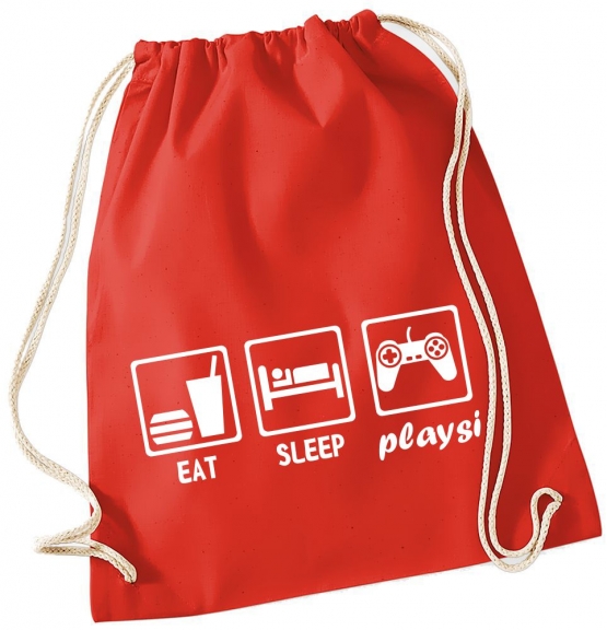 EAT SLEEP PLAYSI ! Gymbag Rucksack Turnbeutel Tasche Backpack für Pausenhof, Schule, Sport, Urlaub