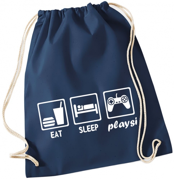 EAT SLEEP PLAYSI ! Gymbag Rucksack Turnbeutel Tasche Backpack für Pausenhof, Schule, Sport, Urlaub