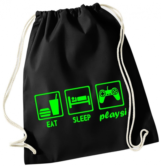 EAT SLEEP PLAYSI ! Gymbag Rucksack Turnbeutel Tasche Backpack für Pausenhof, Schule, Sport, Urlaub