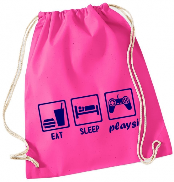 EAT SLEEP PLAYSI ! Gymbag Rucksack Turnbeutel Tasche Backpack für Pausenhof, Schule, Sport, Urlaub