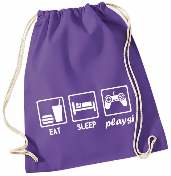 EAT SLEEP PLAYSI ! Gymbag Rucksack Turnbeutel Tasche Backpack für Pausenhof, Schule, Sport, Urlaub