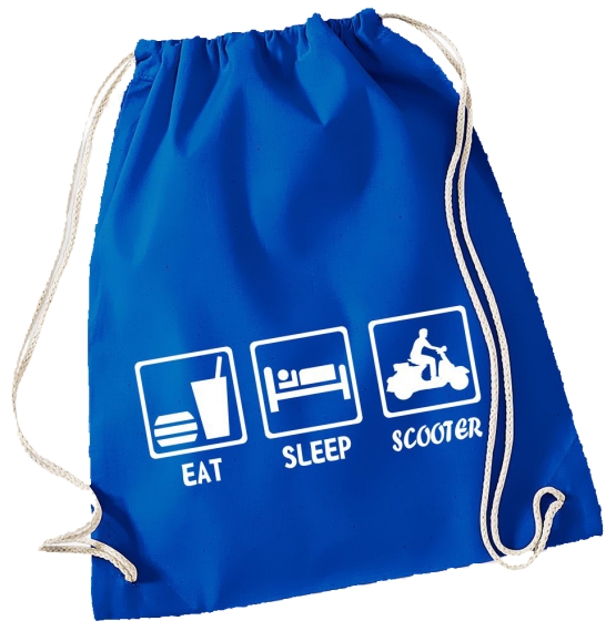 EAT SLEEP SCOOTER ! Gymbag Rucksack Turnbeutel Tasche Backpack für Pausenhof, Schule, Sport, Urlaub