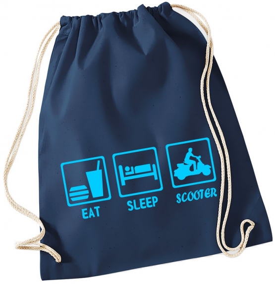 EAT SLEEP SCOOTER ! Gymbag Rucksack Turnbeutel Tasche Backpack für Pausenhof, Schule, Sport, Urlaub