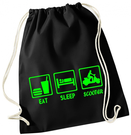 EAT SLEEP SCOOTER ! Gymbag Rucksack Turnbeutel Tasche Backpack für Pausenhof, Schule, Sport, Urlaub