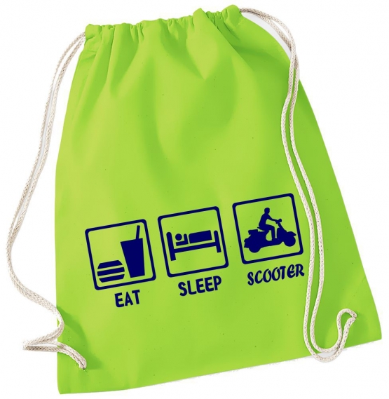 EAT SLEEP SCOOTER ! Gymbag Rucksack Turnbeutel Tasche Backpack für Pausenhof, Schule, Sport, Urlaub