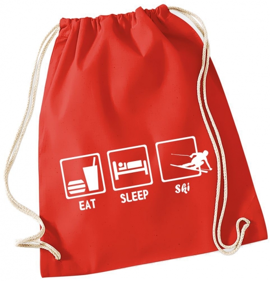 EAT SLEEP SKI ! Gymbag Rucksack Turnbeutel Tasche Backpack für Pausenhof, Schule, Sport, Urlaub