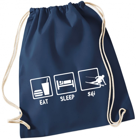 EAT SLEEP SKI ! Gymbag Rucksack Turnbeutel Tasche Backpack für Pausenhof, Schule, Sport, Urlaub