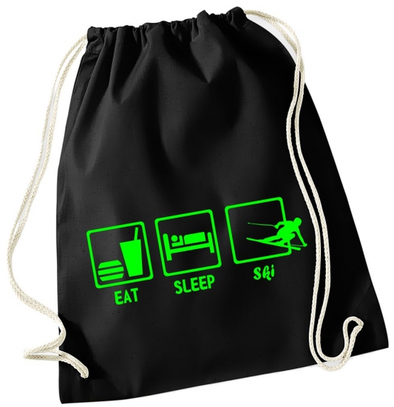 EAT SLEEP SKI ! Gymbag Rucksack Turnbeutel Tasche Backpack für Pausenhof, Schule, Sport, Urlaub