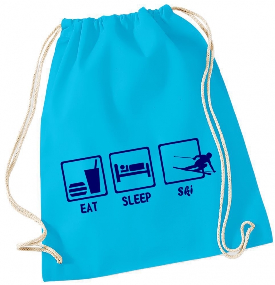 EAT SLEEP SKI ! Gymbag Rucksack Turnbeutel Tasche Backpack für Pausenhof, Schule, Sport, Urlaub