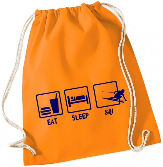 EAT SLEEP SKI ! Gymbag Rucksack Turnbeutel Tasche Backpack für Pausenhof, Schule, Sport, Urlaub