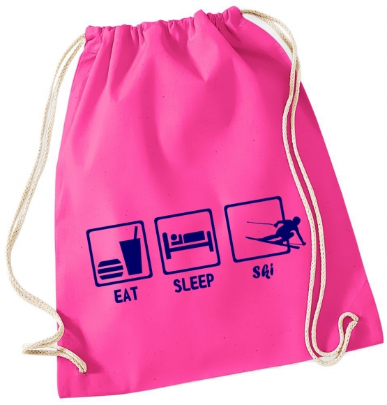 EAT SLEEP SKI ! Gymbag Rucksack Turnbeutel Tasche Backpack für Pausenhof, Schule, Sport, Urlaub