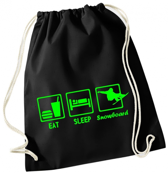 EAT SLEEP SNOWBOARD ! Gymbag Rucksack Turnbeutel Tasche Backpack für Pausenhof, Schule, Sport, Urlaub