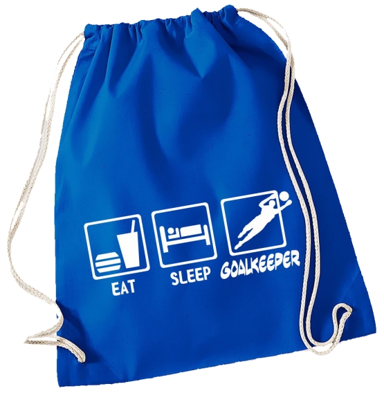 EAT SLEEP TORWART ! Gymbag Rucksack Turnbeutel Tasche Backpack für Pausenhof, Schule, Sport, Urlaub