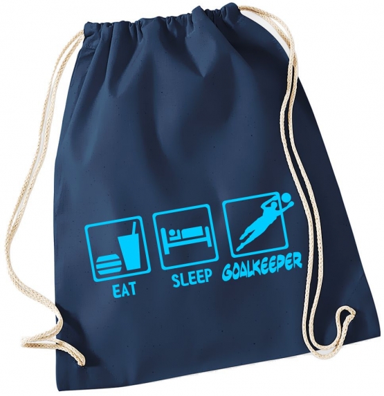 EAT SLEEP TORWART ! Gymbag Rucksack Turnbeutel Tasche Backpack für Pausenhof, Schule, Sport, Urlaub