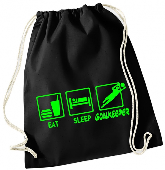 EAT SLEEP TORWART ! Gymbag Rucksack Turnbeutel Tasche Backpack für Pausenhof, Schule, Sport, Urlaub