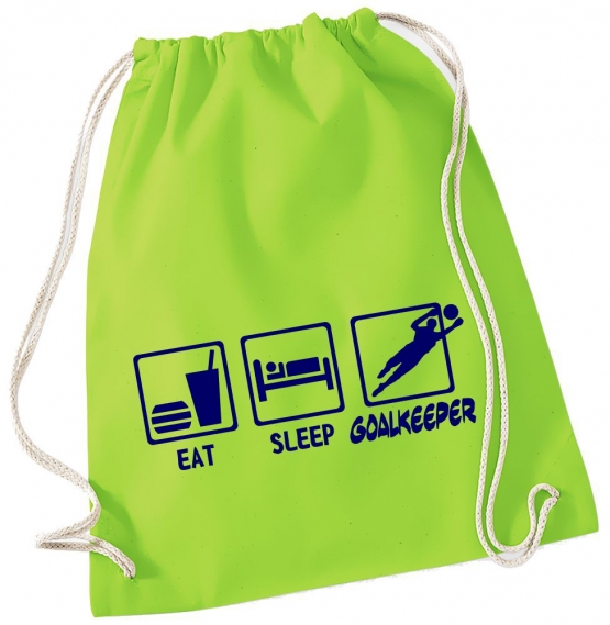 EAT SLEEP TORWART ! Gymbag Rucksack Turnbeutel Tasche Backpack für Pausenhof, Schule, Sport, Urlaub