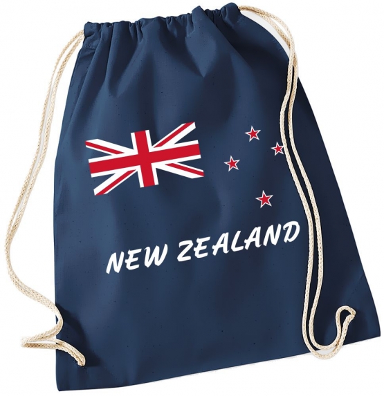 NEW ZEALAND GYMBAG FLAGGE NEUSEELAND Blau Navy Schwarz Rucksack Gymsac Back pack Ranzen Sporttasche Turnbeutel