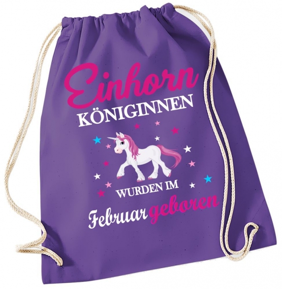 EINHORN KÖNIGINNEN WURDEN IM FEBRUAR GEBOREN ! Unicorn Gymbag Rucksack Turnbeutel Tasche  Pferde Ponys Mädchen Backpack für Reiterhof, Schule, Sport