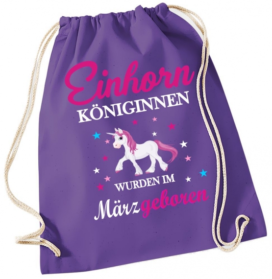 EINHORN KÖNIGINNEN WURDEN IM MÄRZ GEBOREN ! Unicorn Gymbag Rucksack Turnbeutel Tasche  Pferde Ponys Mädchen Backpack für Reiterhof, Schule, Sport