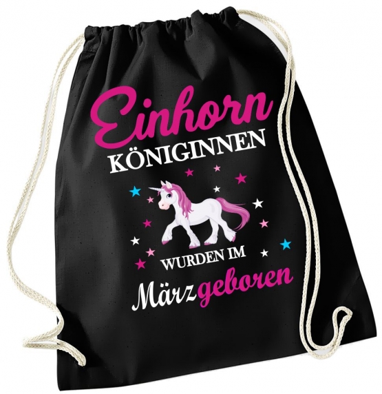 EINHORN KÖNIGINNEN WURDEN IM MÄRZ GEBOREN ! Unicorn Gymbag Rucksack Turnbeutel Tasche  Pferde Ponys Mädchen Backpack für Reiterhof, Schule, Sport