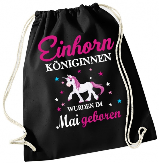 EINHORN KÖNIGINNEN WURDEN IM MAI GEBOREN ! Unicorn Gymbag Rucksack Turnbeutel Tasche  Pferde Ponys Mädchen Backpack für Reiterhof, Schule, Sport