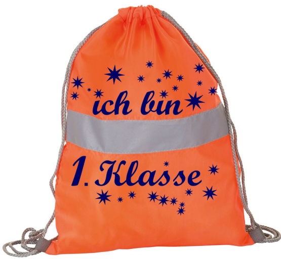 Ich bin 1.Klasse Neon Turnbeutel zur Einschulung Schulanfänger ABC Schützen Turnbeutel in Neongelb und Neonorange