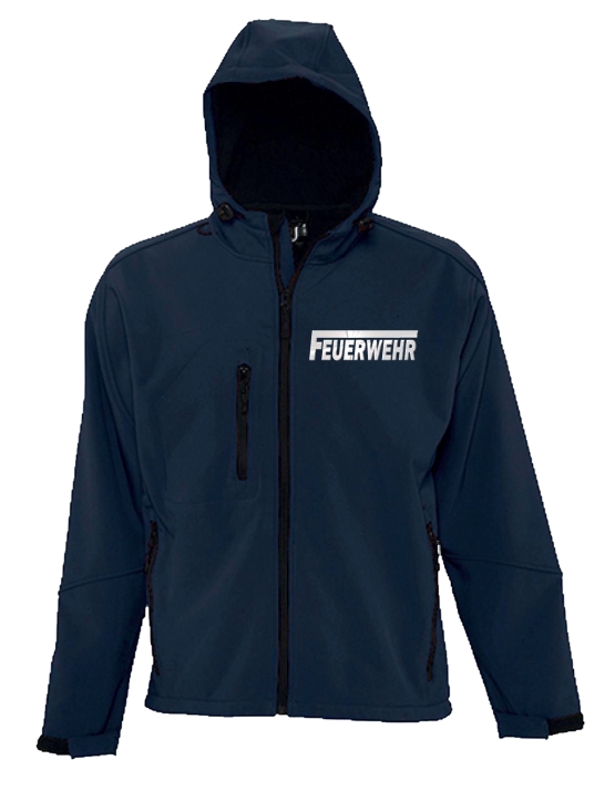 FEUERWEHR SOFTSHELL Jacke mit Kapuze für Herren, Damen, Kinder mit reflektierendem Druck vorne + hinten  S M L XL 2XL 3XL  FF BF