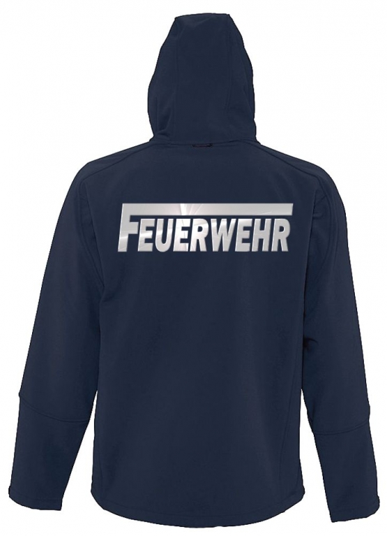 FEUERWEHR SOFTSHELL Jacke mit Kapuze für Herren, Damen, Kinder mit reflektierendem Druck vorne + hinten  S M L XL 2XL 3XL  FF BF