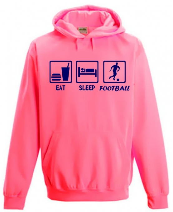 EAT SLEEP FOOTBALL ! NEON KINDER SPORT HOODIES  Sweatshirt mit Kapuze- Neongelb, Neongrün, Neonpink, Neonorange Kinder Funktionsshirts Trikot für alle Sportarten 3 bis 14 Jahre