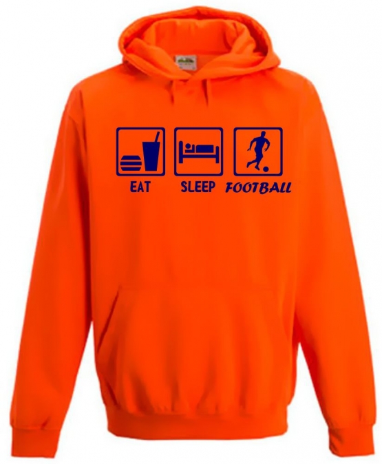 EAT SLEEP FOOTBALL ! NEON KINDER SPORT HOODIES  Sweatshirt mit Kapuze- Neongelb, Neongrün, Neonpink, Neonorange Kinder Funktionsshirts Trikot für alle Sportarten 3 bis 14 Jahre