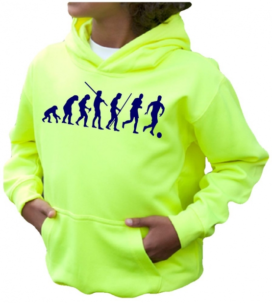 FUSSBALL EVOLUTION ! NEON KINDER SPORT HOODIES  Sweatshirt mit Kapuze- Neongelb, Neongrün, Neonpink, Neonorange Kinder Funktionsshirts Trikot für alle Sportarten 3 bis 14 Jahre