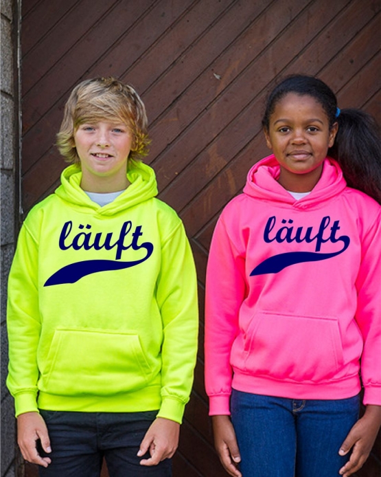 LÄUFT ! NEON KINDER SPORT HOODIES  Sweatshirt mit Kapuze- Neongelb, Neongrün, Neonpink, Neonorange Kinder Funktionsshirts Trikot für alle Sportarten 3 bis 14 Jahre