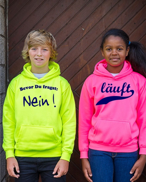 BEVOR DU FRAGST - NEIN  ! NEON KINDER SPORT HOODIES  Sweatshirt mit Kapuze- Neongelb, Neongrün, Neonpink, Neonorange  3 bis 14 Jahre NEIN SAGEN !