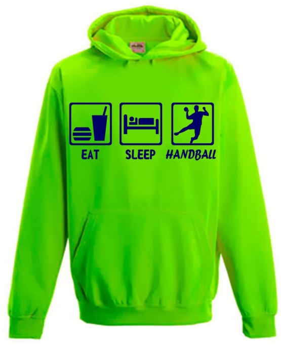 EAT SLEEP HANDBALL ! NEON KINDER SPORT HOODIES  Sweatshirt mit Kapuze- Neongelb, Neongrün, Neonpink, Neonorange Kinder Funktionsshirts Trikot für alle Sportarten 3 bis 14 Jahre