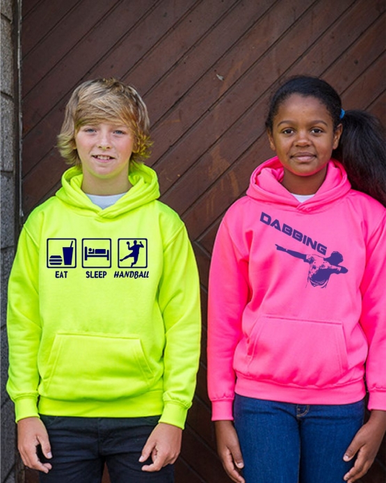 EAT SLEEP HANDBALL ! NEON KINDER SPORT HOODIES  Sweatshirt mit Kapuze- Neongelb, Neongrün, Neonpink, Neonorange Kinder Funktionsshirts Trikot für alle Sportarten 3 bis 14 Jahre