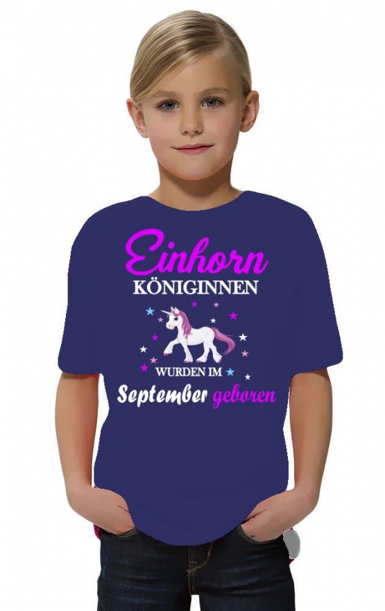 Einhorn Königinnen wurden im SEPTEMBER geboren ! Unicorn Hoodie oder Shirt Kids Gr.116 128 140 152 164 cm Einschulung, erster Schultag, 1. Klasse, Kindergartenabschieds Shirt