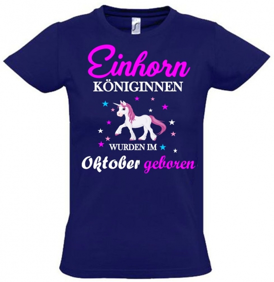 Einhorn Königinnen wurden im Oktober geboren ! Unicorn Hoodie oder Shirt Kids Gr.116 128 140 152 164 cm Einschulung, erster Schultag, 1. Klasse, Kindergartenabschieds Shirt