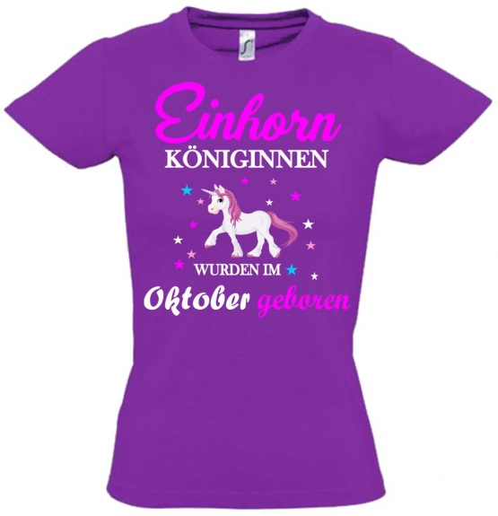 Einhorn Königinnen wurden im Oktober geboren ! Unicorn Hoodie oder Shirt Kids Gr.116 128 140 152 164 cm Einschulung, erster Schultag, 1. Klasse, Kindergartenabschieds Shirt