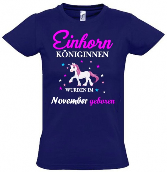 Einhorn Königinnen wurden im November geboren ! Unicorn Hoodie oder Shirt Kids Gr.116 128 140 152 164 cm Einschulung, erster Schultag, 1. Klasse, Kindergartenabschieds Shirt